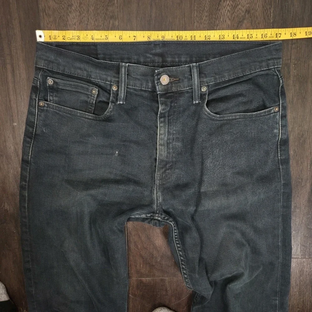 Levis 502 Black Jeans Mens 34x33 Denim Tapered Fit Distressed Faded Biker Grunge